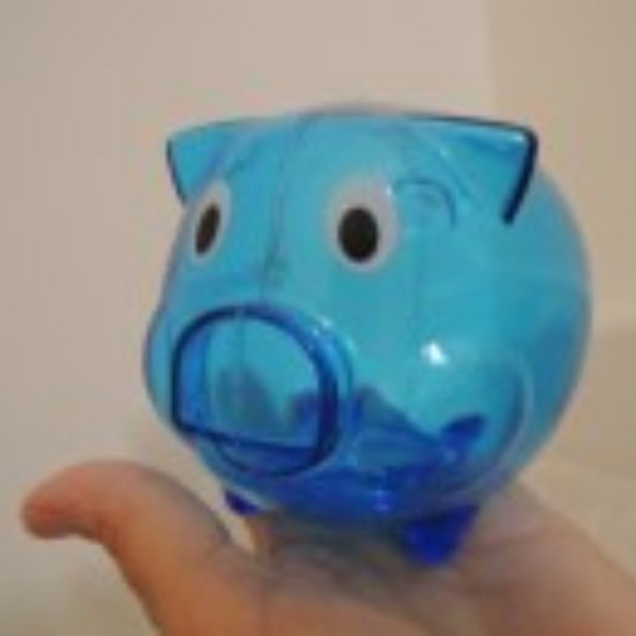 Piggy Bank - Coin Insert + Stopper Blue Transparent Plastic Pig - Bank Promo - Picture 6 of 9